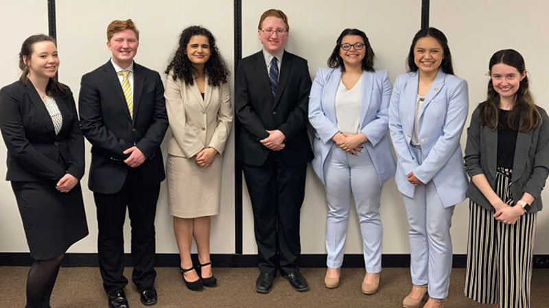 Seven members of the Grand Island Senior High speech team competed at the state Class A meet Saturday, which took place virtually. From left are Belle Cavill, Bailey Brooks, Anne Martinez, Tim Troxel, Daizy Pineda-Dominguez, Elaine Abrajan-Gutierrez and Ava Stein. (Courtesy photo)