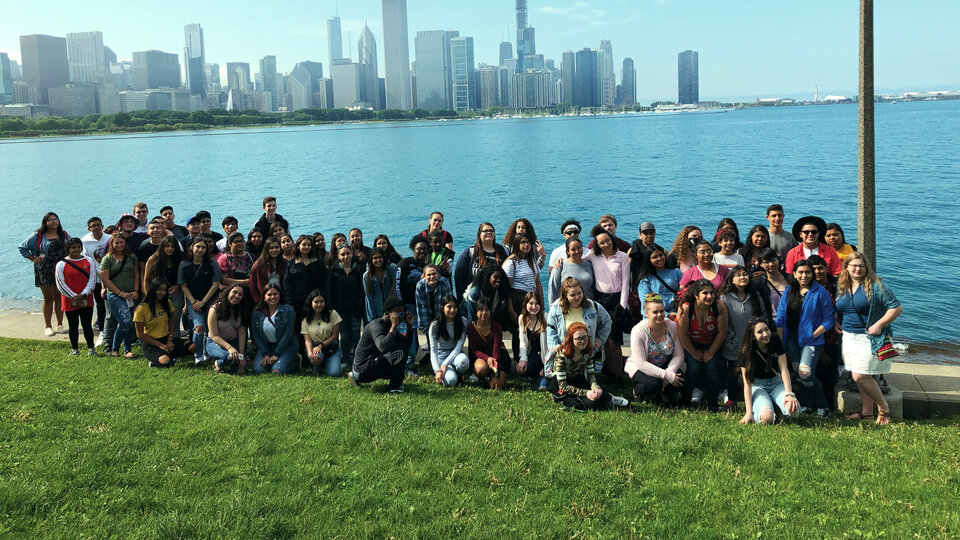 large group of students posing for photo