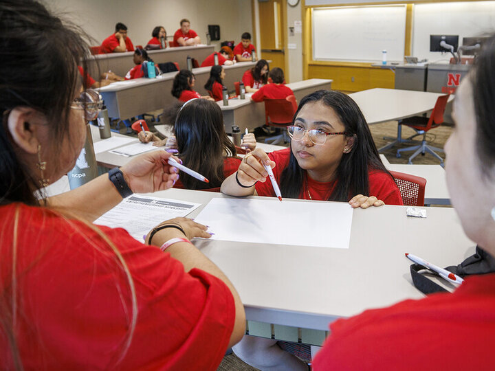 Students working in a classroom.